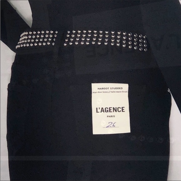 L’Agence Black Margot Studded Trim High Rise Stretch Fit Skinny Ankle Jeans Sz26 - Picture 14 of 16